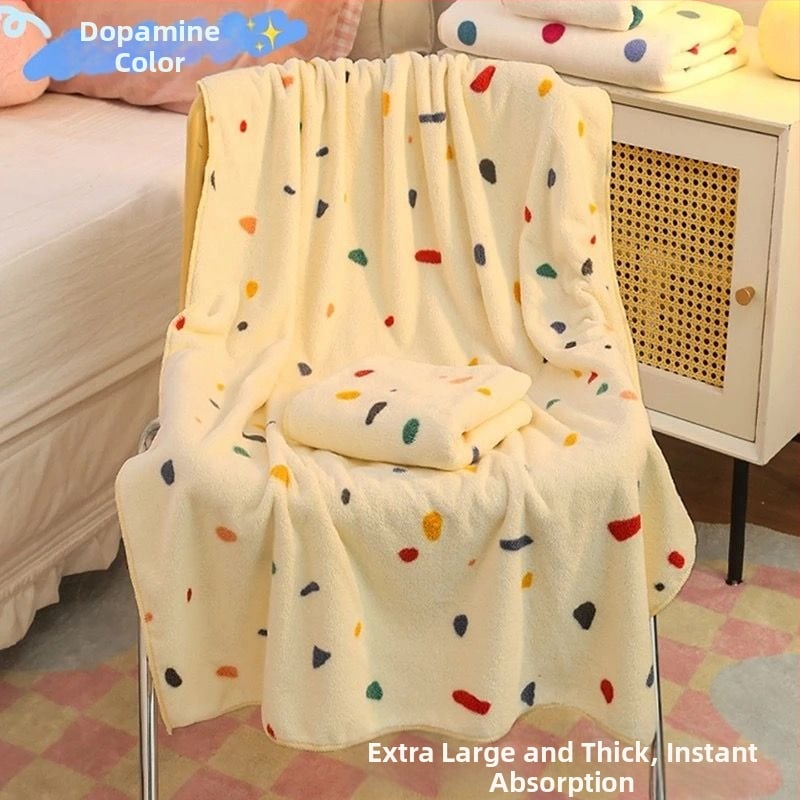 Πετσέτα μπάνιου με καπελάκι για στεγνώμα μαλλιών, πουά μοτίβο, φλίς κοραλλί, γρήγορο στέγνωμα, 150D