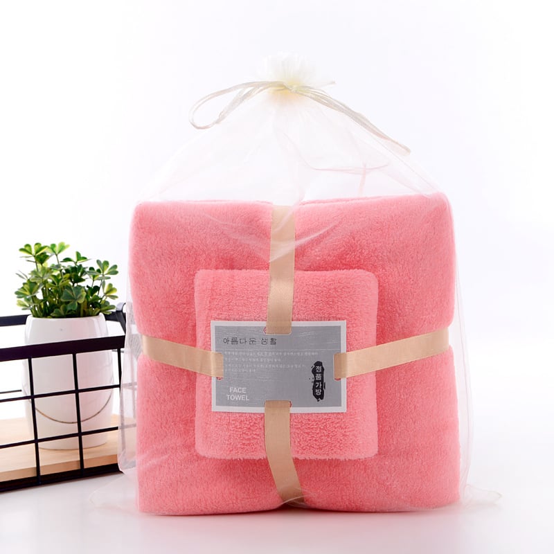 Σετ πετσέτες από coral fleece με πετσέτα μπάνιου και πετσέτες προσώπου, 260 g, απλό ύφανση, εκτυπωμένο λογότυπο