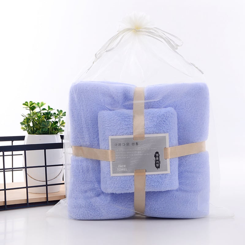 Σετ πετσέτες από coral fleece με πετσέτα μπάνιου και πετσέτες προσώπου, 260 g, απλό ύφανση, εκτυπωμένο λογότυπο