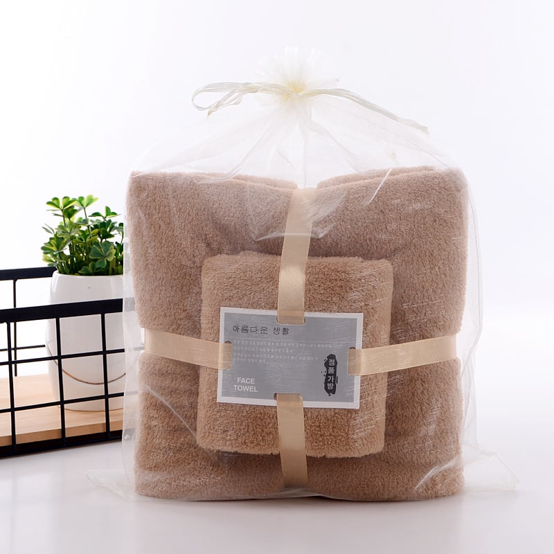 Σετ πετσέτες από coral fleece με πετσέτα μπάνιου και πετσέτες προσώπου, 260 g, απλό ύφανση, εκτυπωμένο λογότυπο