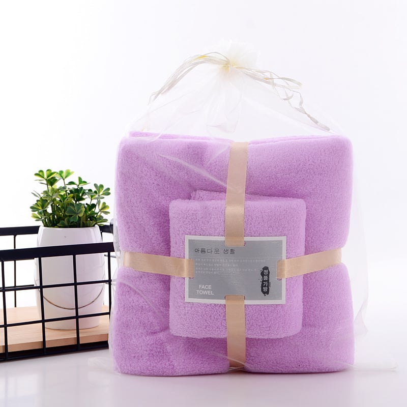 Σετ πετσέτες από coral fleece με πετσέτα μπάνιου και πετσέτες προσώπου, 260 g, απλό ύφανση, εκτυπωμένο λογότυπο