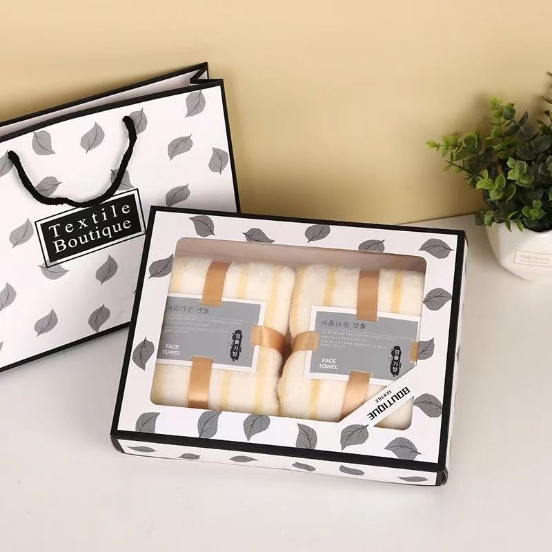 Σετ πετσετες μπάνιου με ρίγες σε κουτί δώρου, βελούδο κοραλλιών; εκτύπωση λογότυπου και δυνατότητα προσαρμογής; πλέξη επίπεδη; βάρος 500–600 g