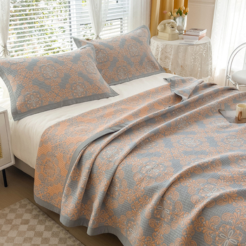 Trys dalių patalynės komplektas iš 100% medvilnės su trim sluoksnių gauze pledu, retro gėlių raštas, tinkamas visoms sezonoms, svoris 1500–1999 g