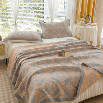 Trys dalių patalynės komplektas iš 100% medvilnės su trim sluoksnių gauze pledu, retro gėlių raštas, tinkamas visoms sezonoms, svoris 1500–1999 g