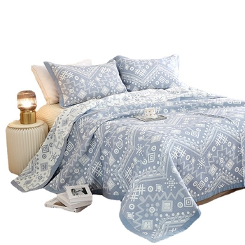 Три части комплект за спалня от чист памучен газова тъкан — покривало за легло, завивка и чаршаф; жакардова тъкан; 100% памук за плат и напълване; реактивно печатане