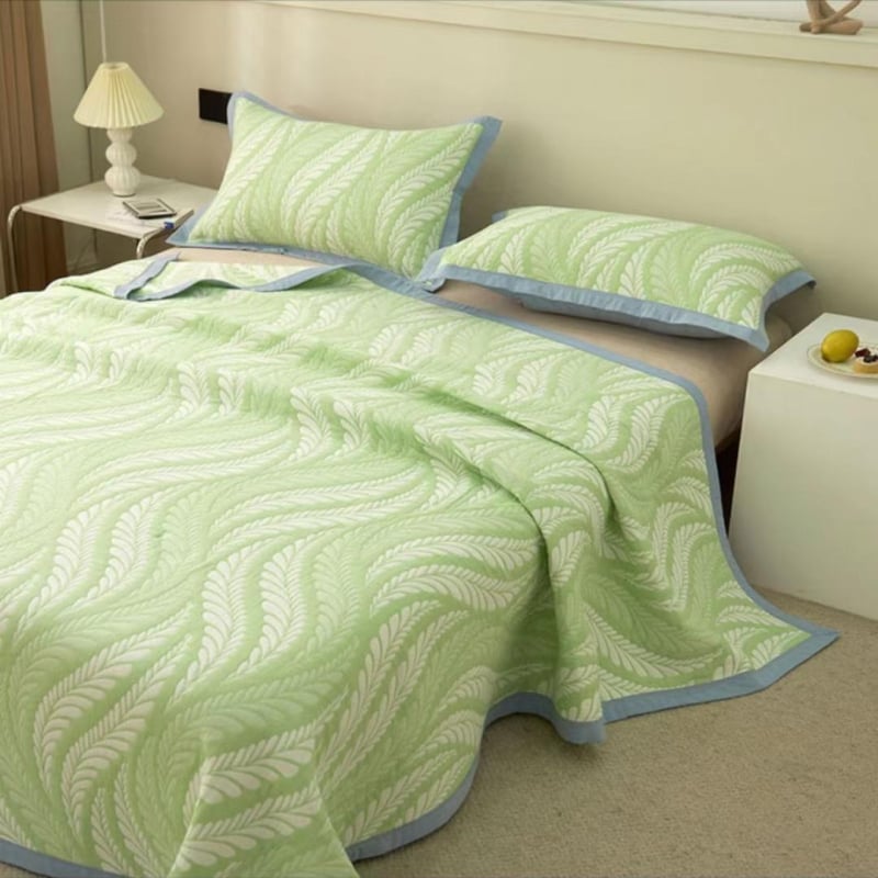 Три части комплект за спалня от чист памучен газова тъкан — покривало за легло, завивка и чаршаф; жакардова тъкан; 100% памук за плат и напълване; реактивно печатане