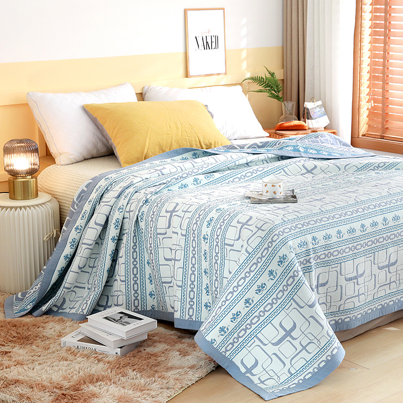 Три части комплект за спалня от чист памучен газова тъкан — покривало за легло, завивка и чаршаф; жакардова тъкан; 100% памук за плат и напълване; реактивно печатане