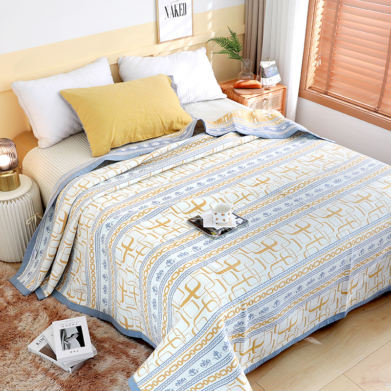 Три части комплект за спалня от чист памучен газова тъкан — покривало за легло, завивка и чаршаф; жакардова тъкан; 100% памук за плат и напълване; реактивно печатане