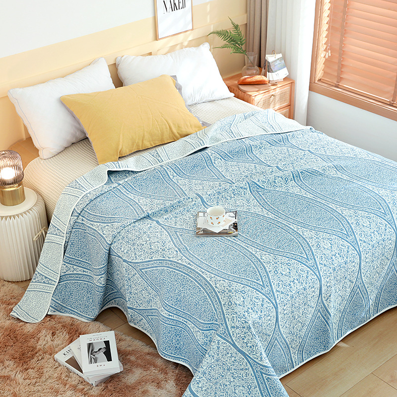 Три части комплект за спалня от чист памучен газова тъкан — покривало за легло, завивка и чаршаф; жакардова тъкан; 100% памук за плат и напълване; реактивно печатане