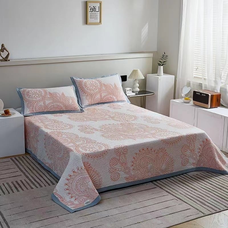 Три части комплект за спалня от чист памучен газова тъкан — покривало за легло, завивка и чаршаф; жакардова тъкан; 100% памук за плат и напълване; реактивно печатане