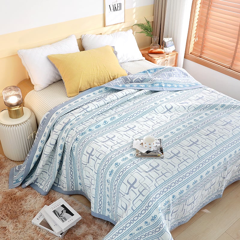 Три части комплект за спалня от чист памучен газова тъкан — покривало за легло, завивка и чаршаф; жакардова тъкан; 100% памук за плат и напълване; реактивно печатане