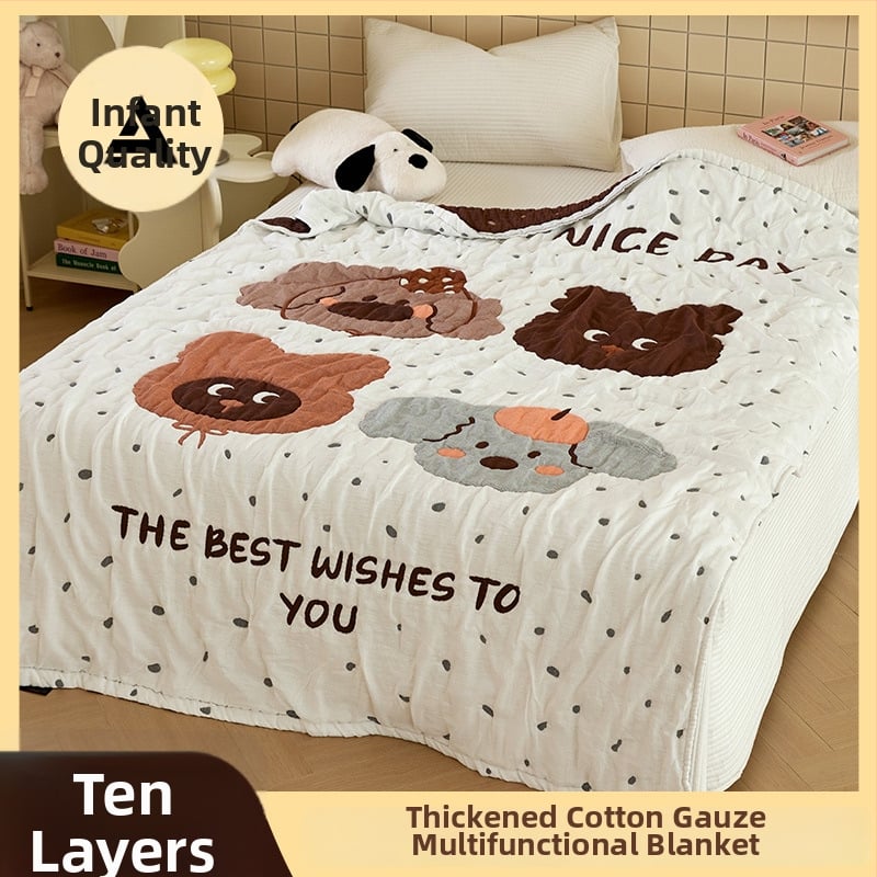 Kūdikių rankšluosčių pledas iš medvilninės marlės, dešimties sluoksnių, mažiau nei 300 g, visiems metų laikams, animacinis raštas