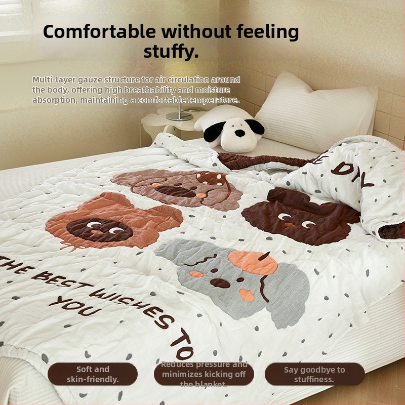 Detská osušovacia deka z bavlnenej gázy, desať vrstiev, do 300 g, na všetky ročné obdobia, karikatúrny vzor