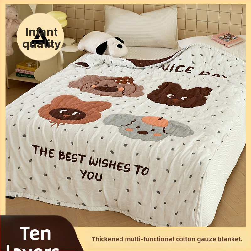 Kūdikių rankšluosčių pledas iš medvilninės marlės, dešimties sluoksnių, mažiau nei 300 g, visiems metų laikams, animacinis raštas