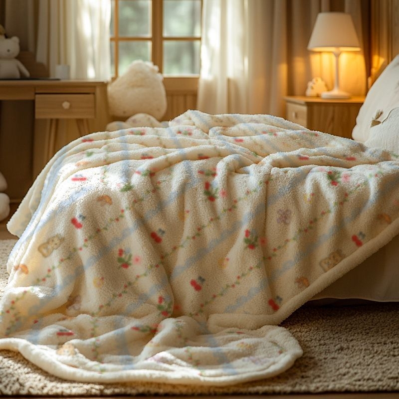 Plišano pokrivalo, dvostruko sloj, uzor pruge i crtani, za sve sezone