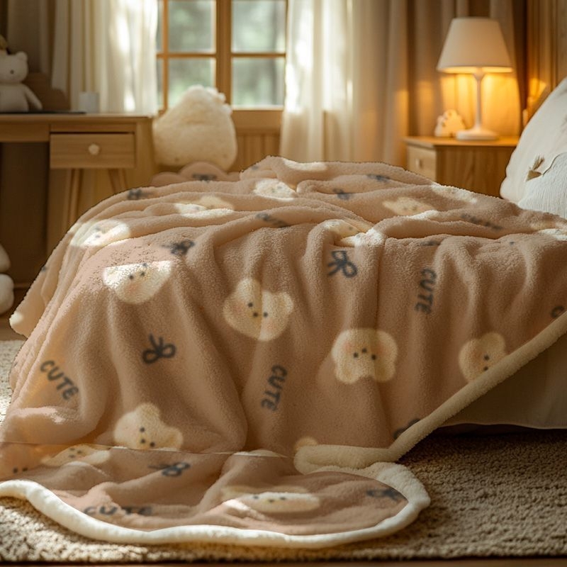 Plišano pokrivalo, dvostruko sloj, uzor pruge i crtani, za sve sezone