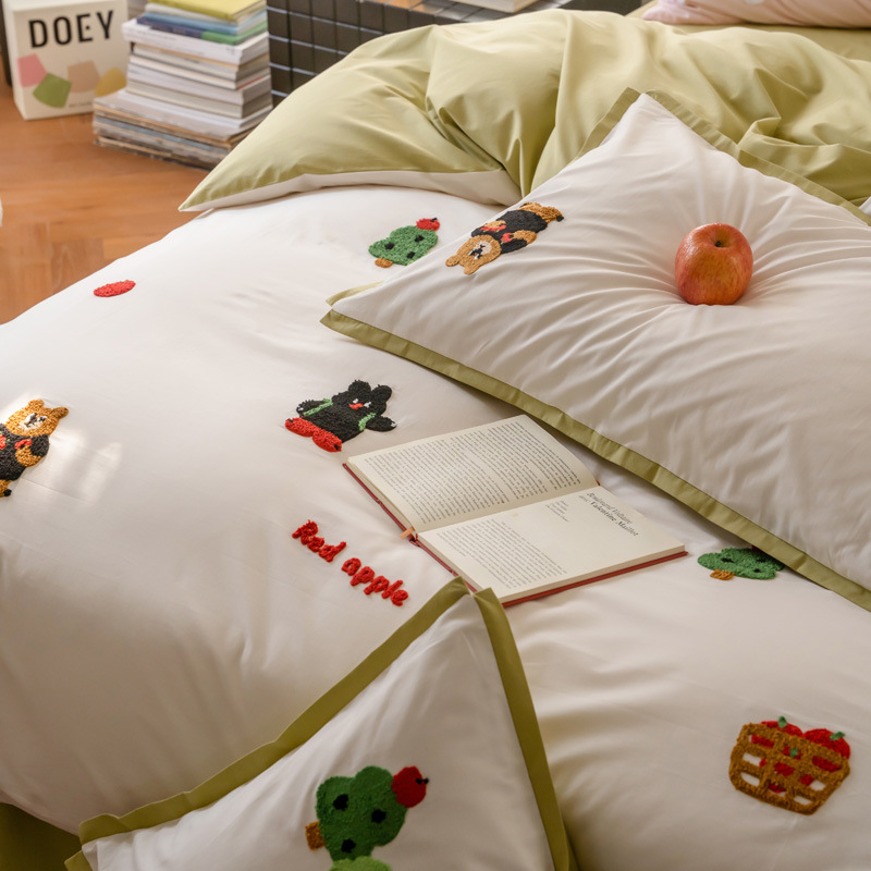 Dueman Dječji četverodijelni set posteljine od čiste pamuka, s karikaturama izvezena šivena i reaktivnim ispisom, težina 2.0–2.5 kg