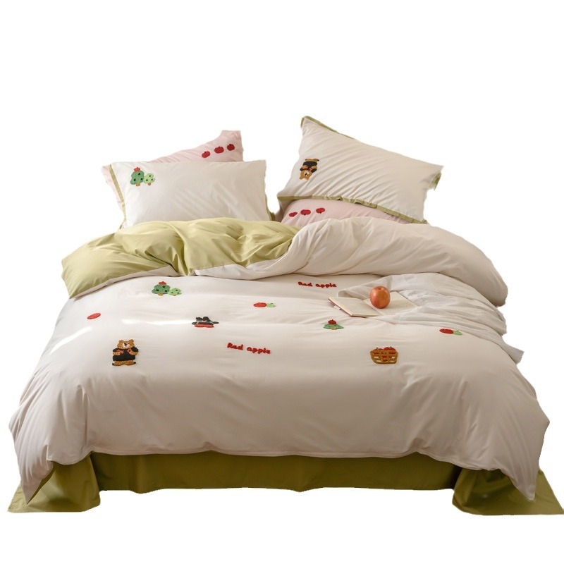 Dueman Dječji četverodijelni set posteljine od čiste pamuka, s karikaturama izvezena šivena i reaktivnim ispisom, težina 2.0–2.5 kg