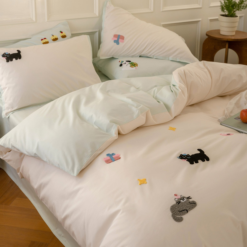 Dueman Dječji četverodijelni set posteljine od čiste pamuka, s karikaturama izvezena šivena i reaktivnim ispisom, težina 2.0–2.5 kg