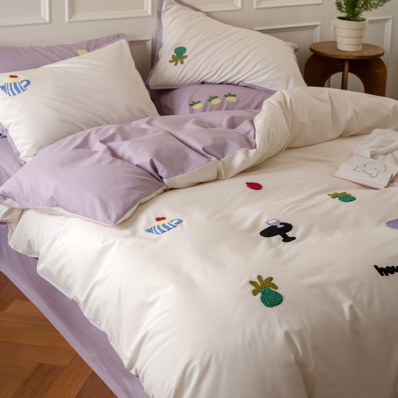Dueman Dječji četverodijelni set posteljine od čiste pamuka, s karikaturama izvezena šivena i reaktivnim ispisom, težina 2.0–2.5 kg