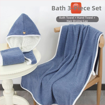 Σετ τριών πετσέτων μπάνιου με καπέλο στεγνώματος μαλλιών - φλις κοραλλιών, 350 γρ., γρήγορο στέγνωμα, υψηλή απορροφητικότητα, χωρίς αποκολλήσεις ινών