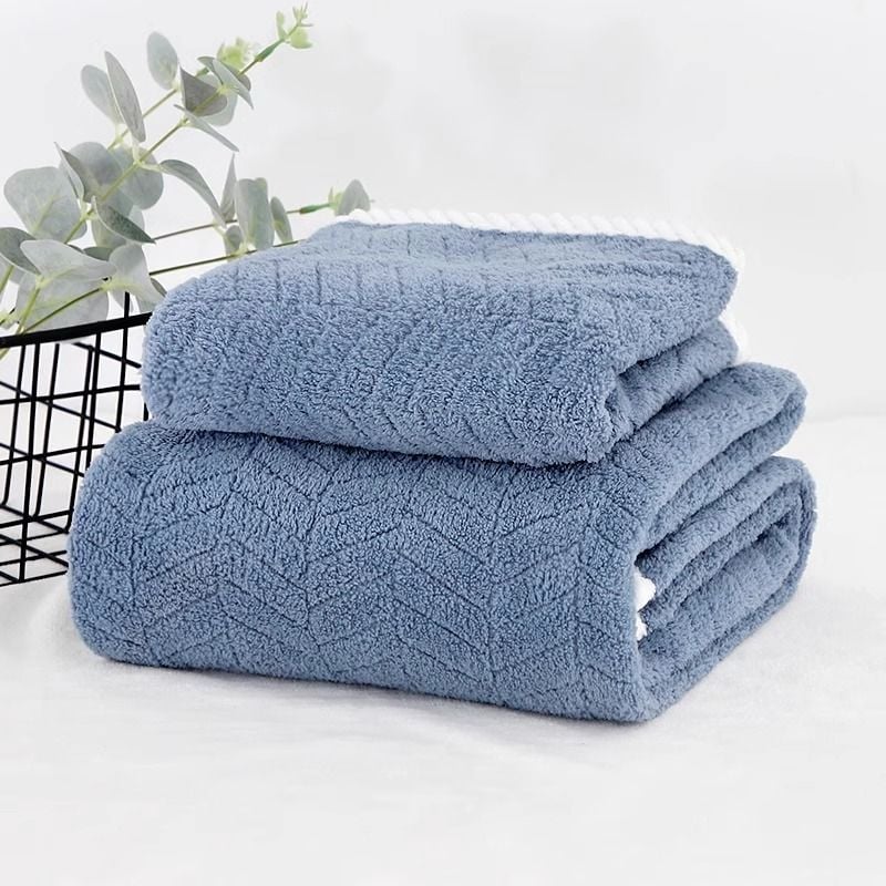 Σετ τριών πετσέτων μπάνιου με καπέλο στεγνώματος μαλλιών - φλις κοραλλιών, 350 γρ., γρήγορο στέγνωμα, υψηλή απορροφητικότητα, χωρίς αποκολλήσεις ινών