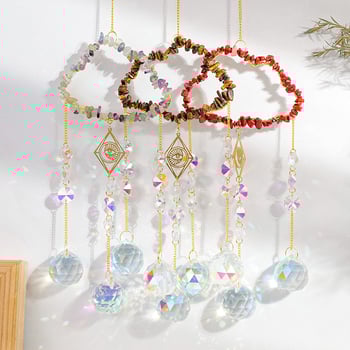 Pandantiv sun catcher din cristal, piatră naturală, stil modern minimalist, iluminare pentru grădină, Runyang