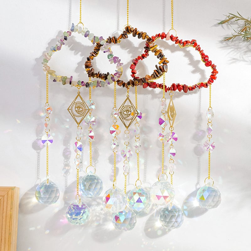 Pandantiv sun catcher din cristal, piatră naturală, stil modern minimalist, iluminare pentru grădină, Runyang