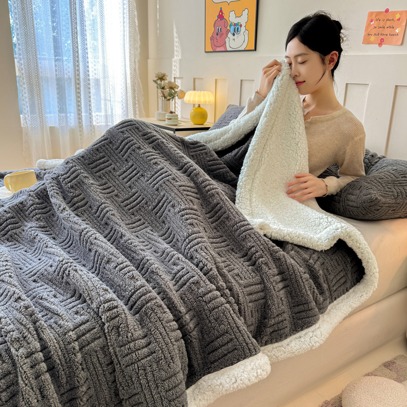 Ćebe s waffle jacquardom, dvostrano fleece, poliester, ispod 300 g, moderan stil, zima, deka od niti