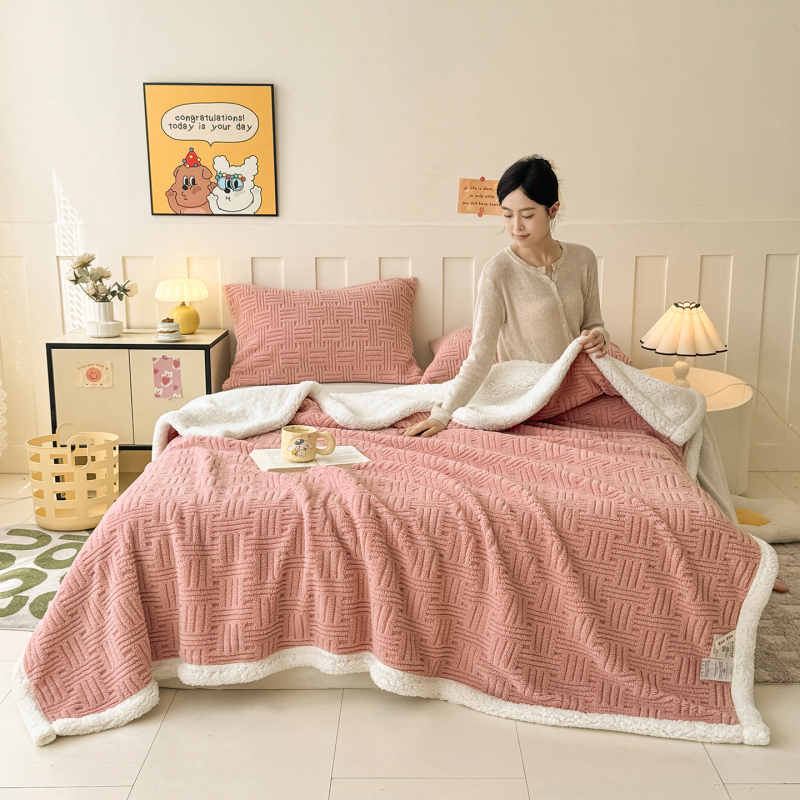 Ćebe s waffle jacquardom, dvostrano fleece, poliester, ispod 300 g, moderan stil, zima, deka od niti