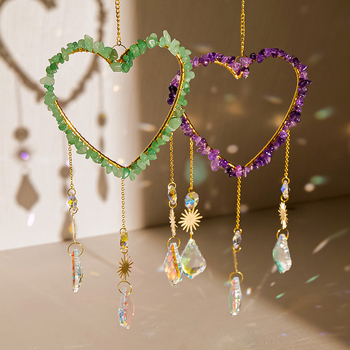 Pandantiv din cristal în formă de inimă, pentru captare a luminii solare și clopoțel de vânt, cu mărgele octagonale, stil modern și simplu