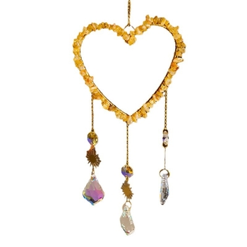 Pandantiv din cristal în formă de inimă, pentru captare a luminii solare și clopoțel de vânt, cu mărgele octagonale, stil modern și simplu