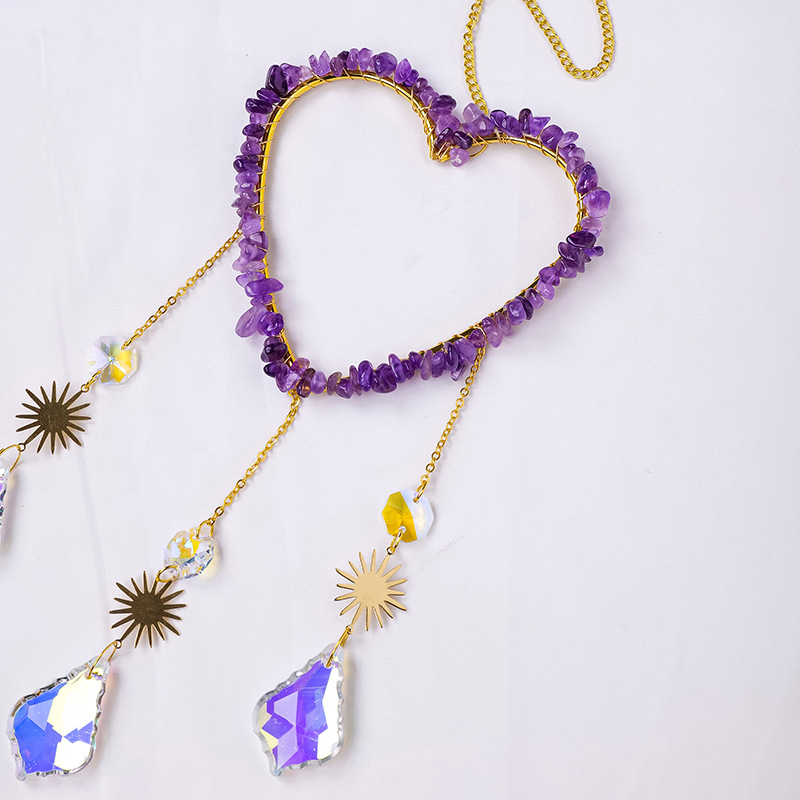 Pandantiv din cristal în formă de inimă, pentru captare a luminii solare și clopoțel de vânt, cu mărgele octagonale, stil modern și simplu