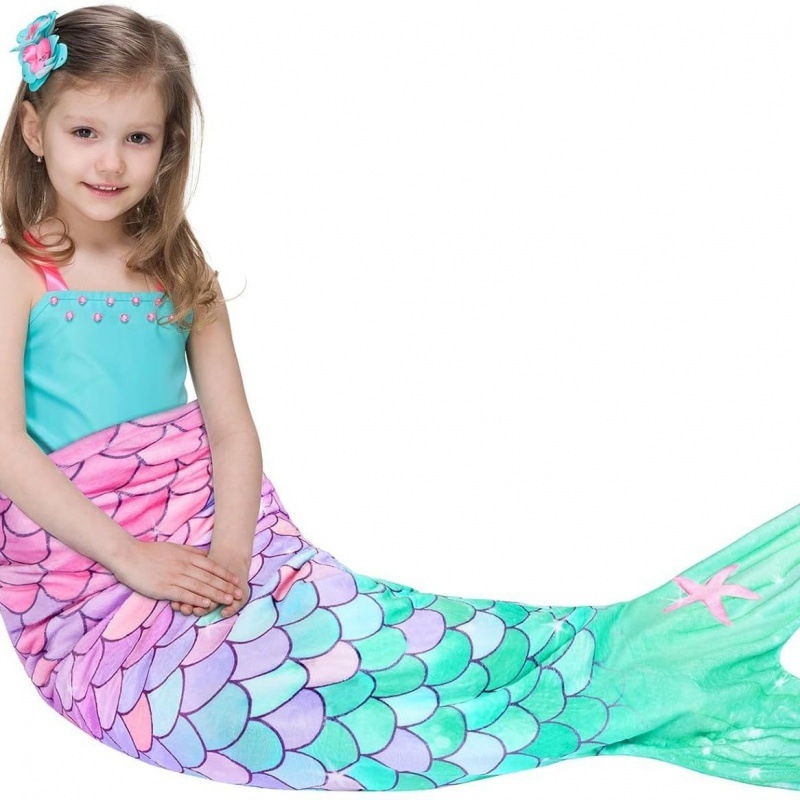 Flanel sellő takaró lányoknak és tiniknek, négy évszakra, rajzfilmszerű stílus, anyag: Faleido