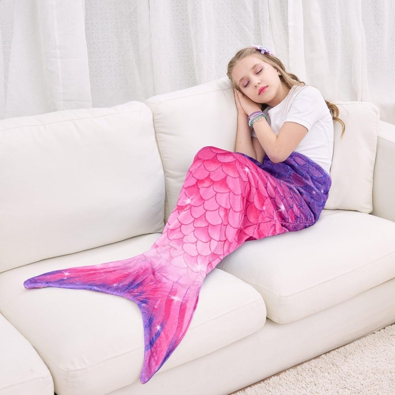 Flanel sellő takaró lányoknak és tiniknek, négy évszakra, rajzfilmszerű stílus, anyag: Faleido