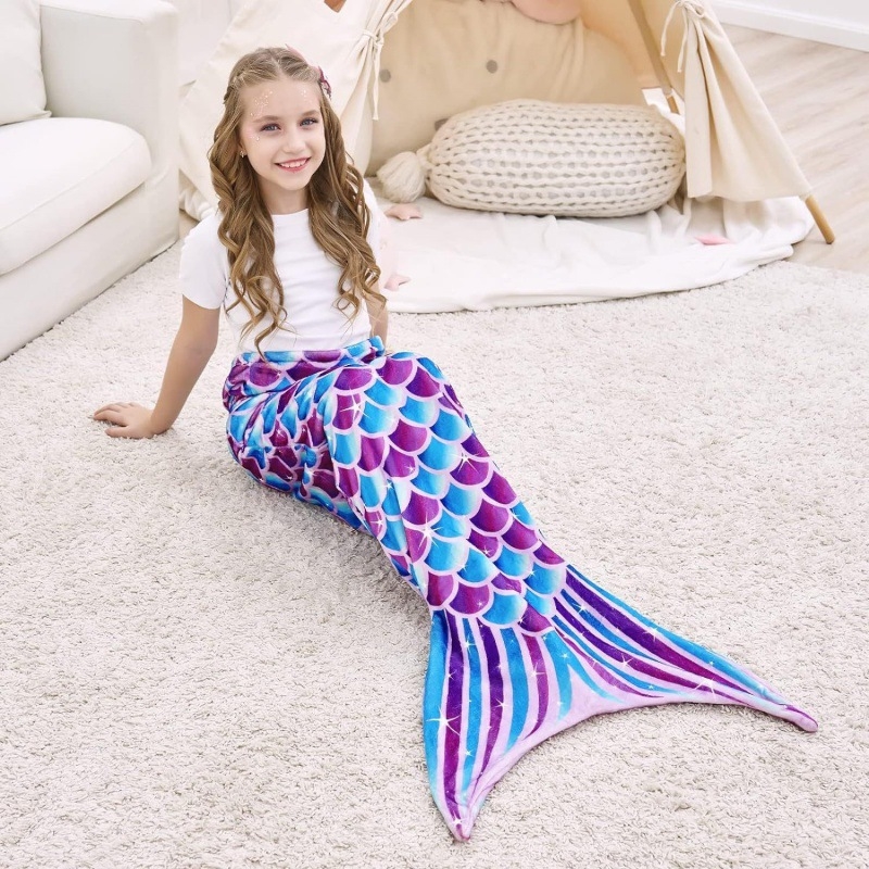 Flanel sellő takaró lányoknak és tiniknek, négy évszakra, rajzfilmszerű stílus, anyag: Faleido