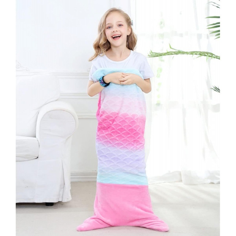 Flanel sellő takaró lányoknak és tiniknek, négy évszakra, rajzfilmszerű stílus, anyag: Faleido