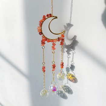 Kristályhold szélharang medál, kristály durva kő, kínai stílus, egyedi csomagolás