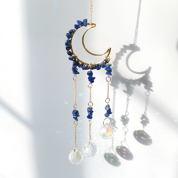 Kristályhold szélharang medál, kristály durva kő, kínai stílus, egyedi csomagolás