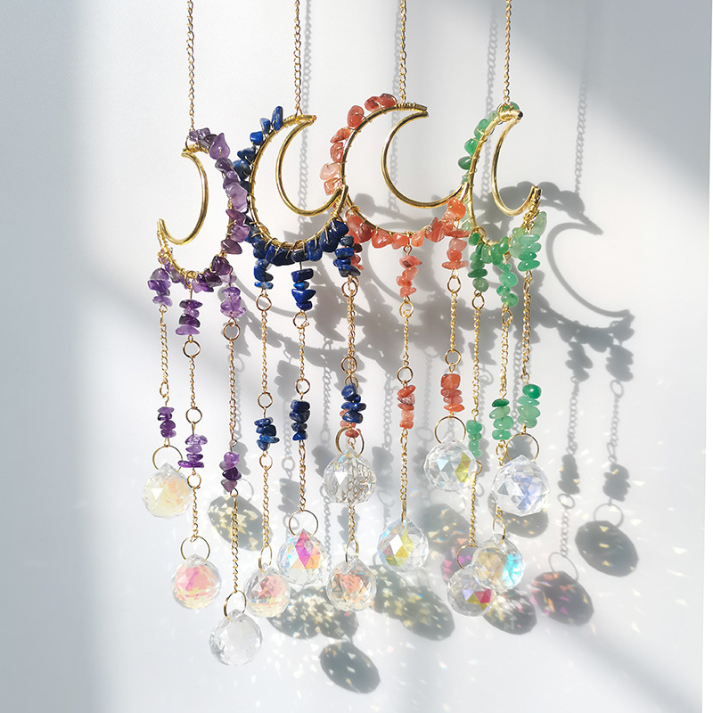 Kristályhold szélharang medál, kristály durva kő, kínai stílus, egyedi csomagolás