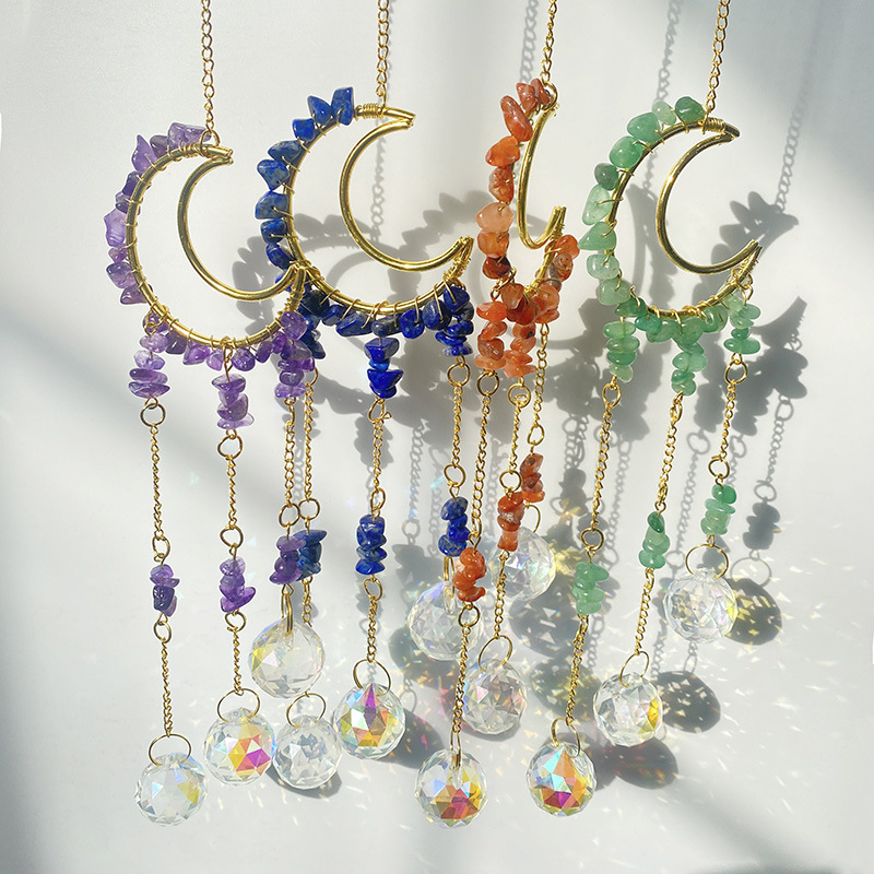 Kristályhold szélharang medál, kristály durva kő, kínai stílus, egyedi csomagolás