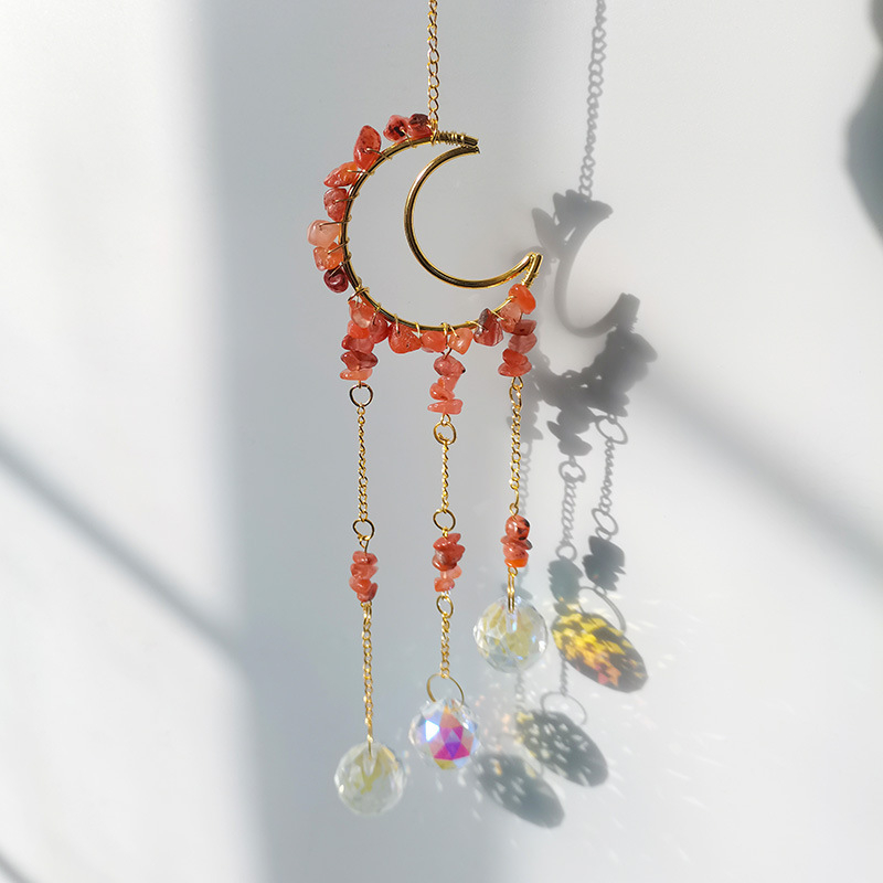 Kristályhold szélharang medál, kristály durva kő, kínai stílus, egyedi csomagolás