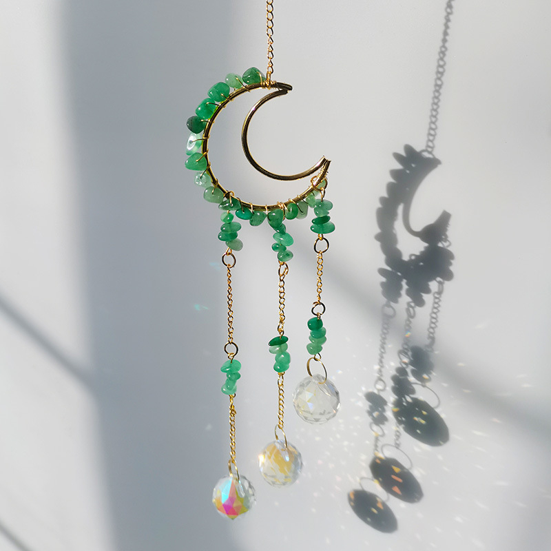 Kristályhold szélharang medál, kristály durva kő, kínai stílus, egyedi csomagolás