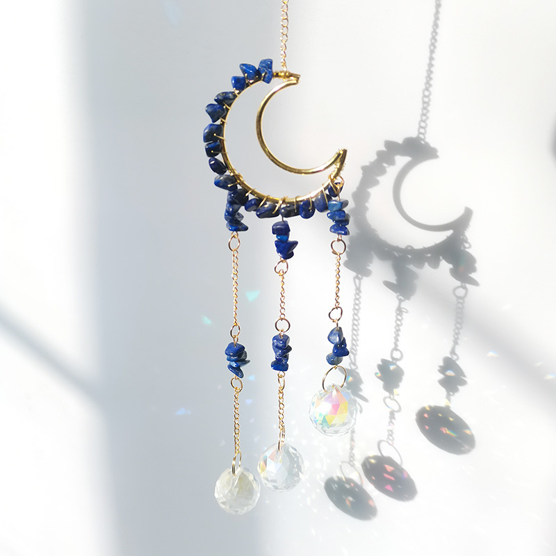 Kristályhold szélharang medál, kristály durva kő, kínai stílus, egyedi csomagolás