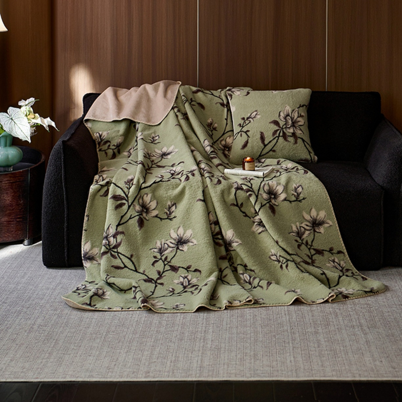 Kašmirski pleteni pokrivač s cvjetnim uzorkom, lagani luksuz, proljeće i jesen, 230 g