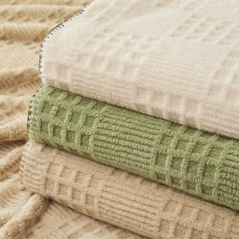 Plüss vastag pléd, kétoldalas fleece, waffle jacquard kötés, fleece bélés, ősz-télre; Összetétel: 100%; Tömeg: 280 g