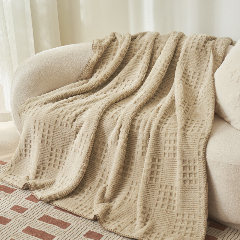 Plüss vastag pléd, kétoldalas fleece, waffle jacquard kötés, fleece bélés, ősz-télre; Összetétel: 100%; Tömeg: 280 g