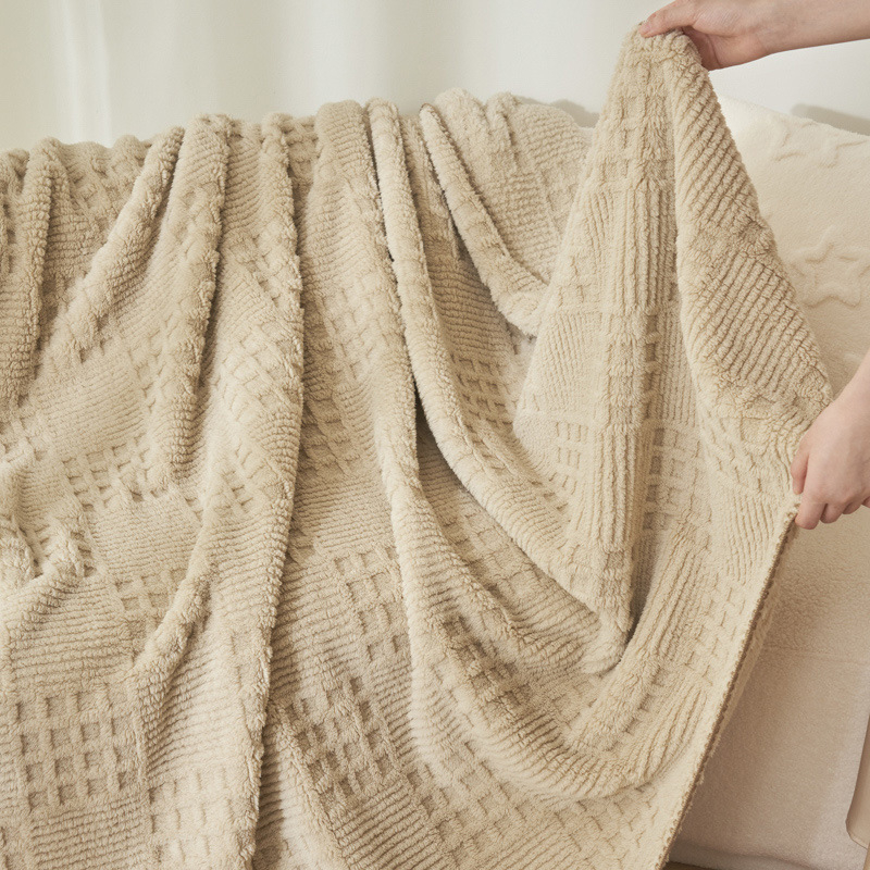 Plüss vastag pléd, kétoldalas fleece, waffle jacquard kötés, fleece bélés, ősz-télre; Összetétel: 100%; Tömeg: 280 g