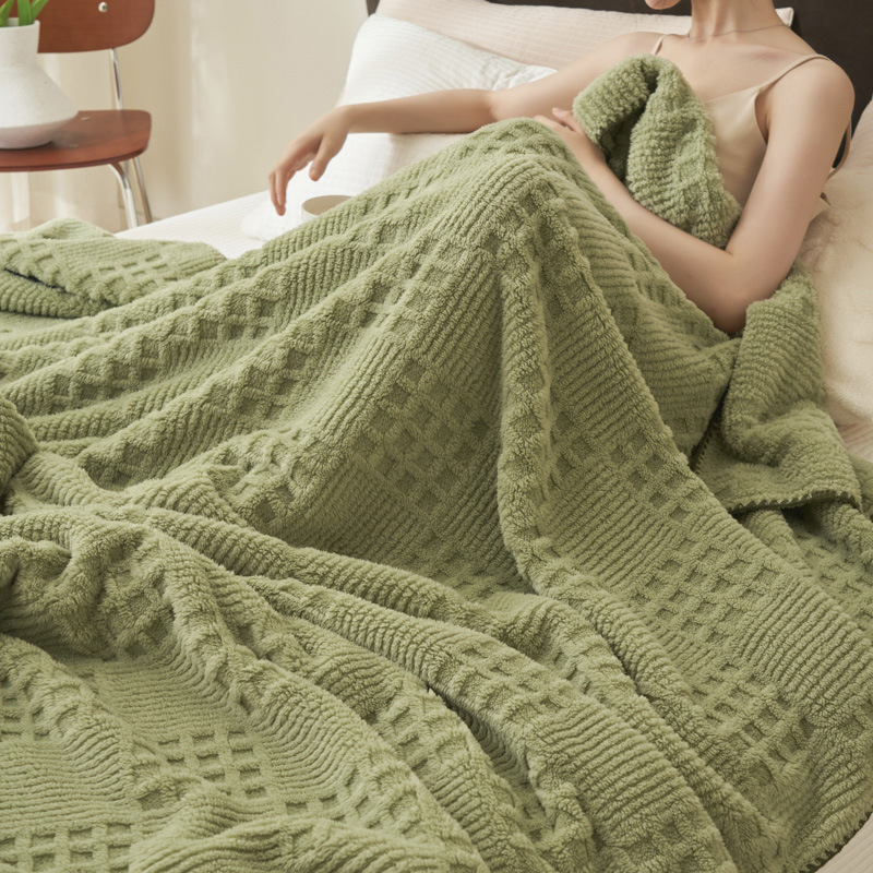 Plüss vastag pléd, kétoldalas fleece, waffle jacquard kötés, fleece bélés, ősz-télre; Összetétel: 100%; Tömeg: 280 g