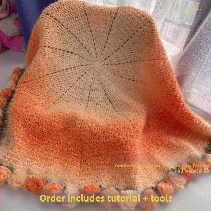 Käsitsi kootud tekke komplekt rooside buketiga – puuvill, kaal alla 300 g, triibuline muster, kaasaegne stiil, sobib kevadeks ja sügiseks